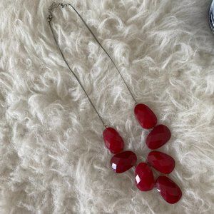 Red Bauble Necklace on Silver Link Chain EUC